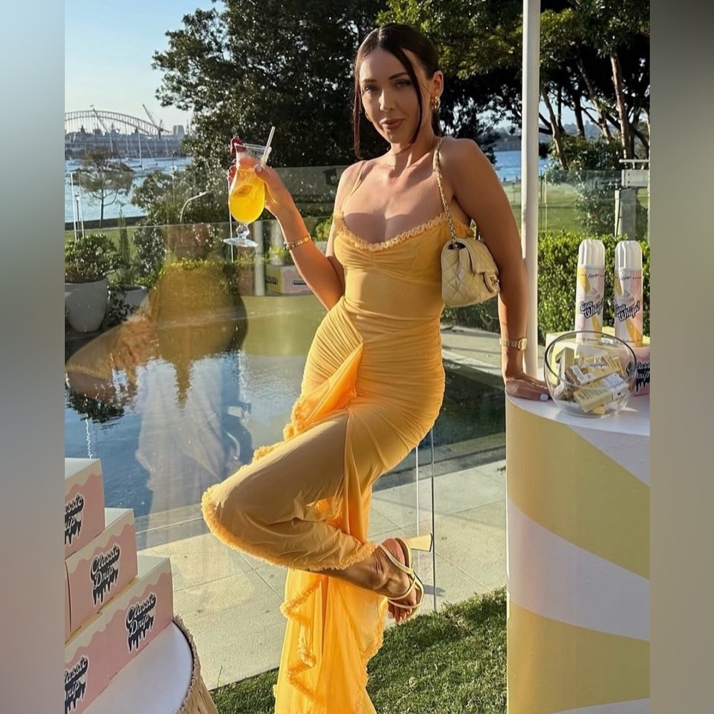 Yellow Ruffled Slip Midi Dress - Picture 2 of 9
